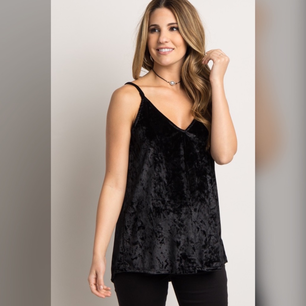 Black Crushed Velvet Maternity Cami